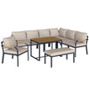 Outsunny 7 Seater Garden Furniture Set, Metal Garden Sofa Set with Cushions, Outdoor Furniture Conversation Sets, Khaki