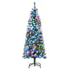 HOMCOM 5FT Tall Prelit Pencil Slim Artificial Christmas Tree with Realistic Branches, 250 Colourful LED Lights and 408 Tips, Xmas Decoration, Green