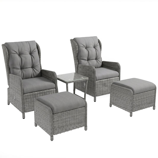 Outsunny 5 Pieces Rattan Bistro Set with Adjustable Back in Light Grey