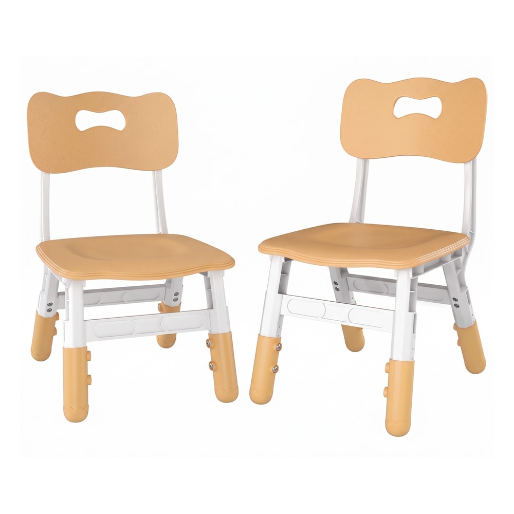AIYAPLAY 2 PCS Kids Desk Chairs, 3 Level Height Adjustable Children's Chairs with Backrest for 1.5-8 Years, Max Load 50KG, Brown