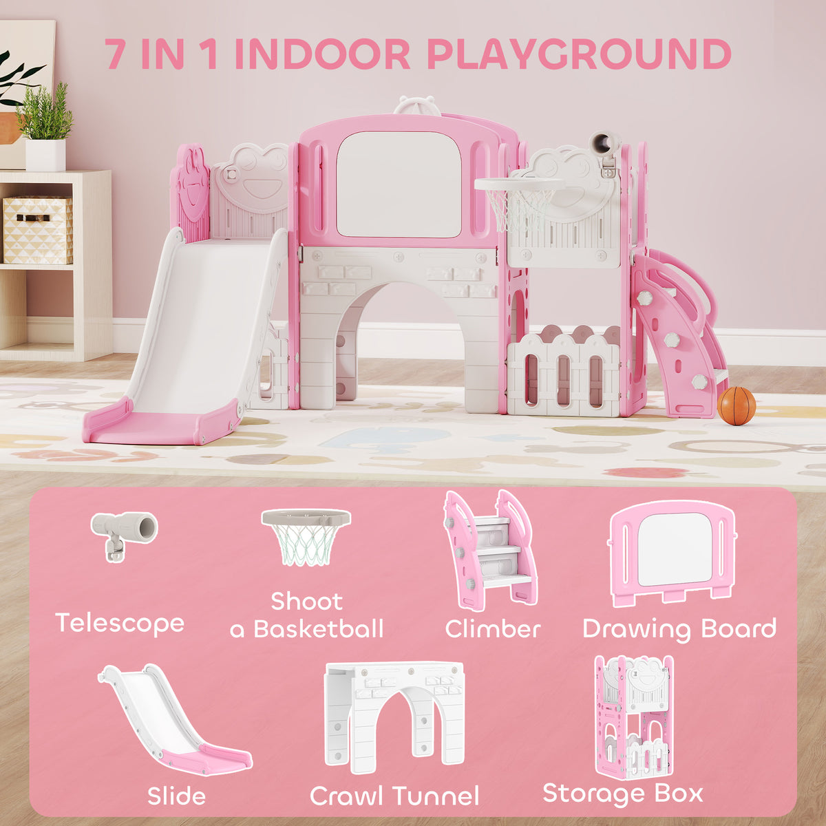 AIYAPLAY 7 in 1 Toddler Slide Set in Pink