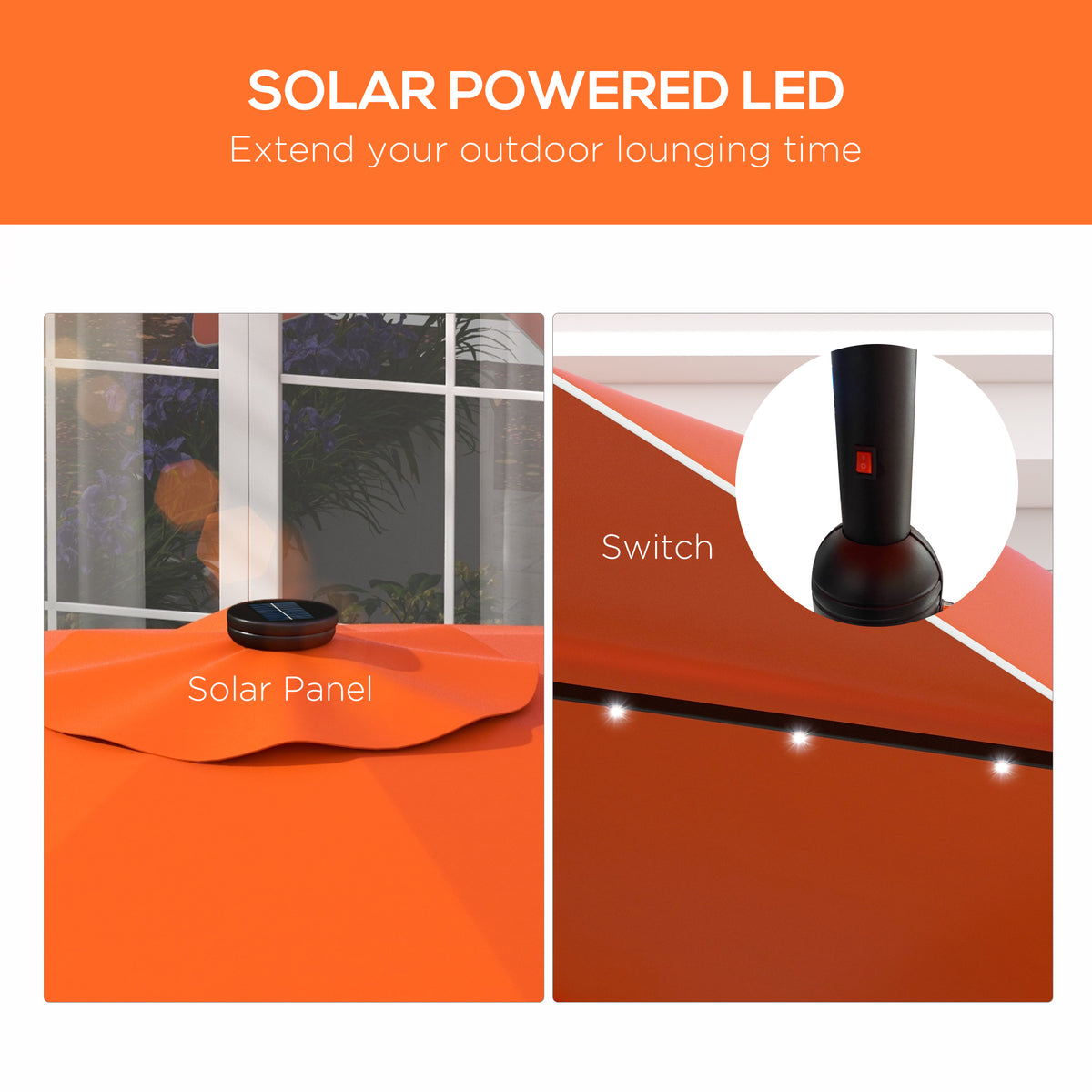 Outsunny Solar Patio Umbrella with LED and Tilt in Orange