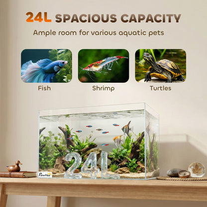 PawHut Fish Tank Bare Glass for DIY Glass Aquarium with Protective Base Mat 24L Transparent for Fish Shrimps