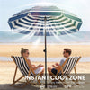 Outsunny 1.8 m Beach Umbrella Parasol with Sand Anchor, Portable 30Â° Tilting Patio Sun Shade with Adjustable Height, Blue/White