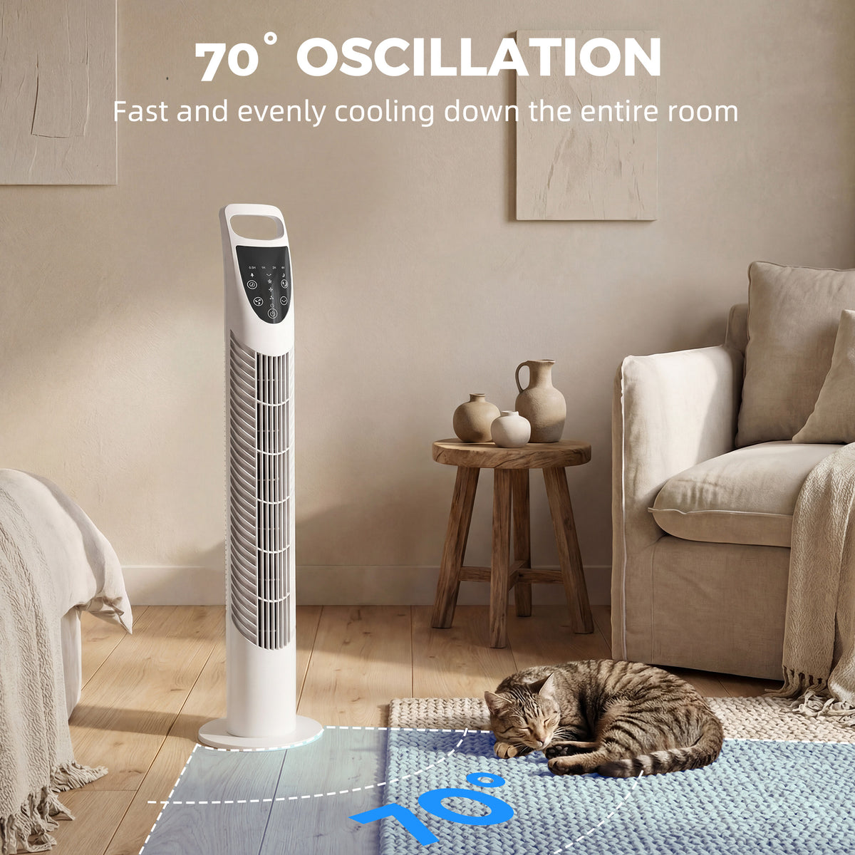 HOMCOM Tower Fan Oscillating 3 Speeds 3 Winds in White