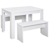 HOMCOM Kitchen Dining Table and 2 Benches Set, Table and Chairs Set for Limited Space, White
