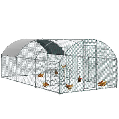 PawHut Walk In Chicken Run مع رف أنشطة الدجاج والغطاء، 2.8 × 5.7 × 2 متر