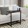 C-shaped End Table with Wheels Mobile Bedside Table with Built-in Phone Slot-Rustic Brown