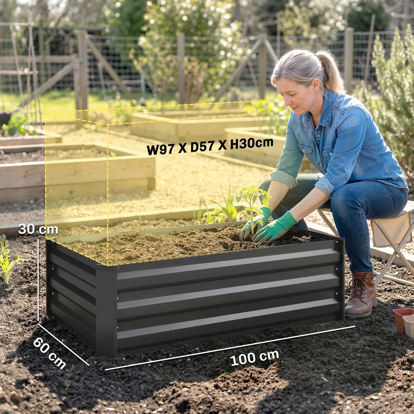Outsunny Set of Two 100 x 60cm Steel Planter Boxes - Grey