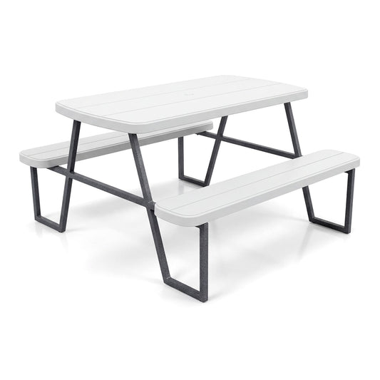 Camping Table and Chairs with umbrella hole and metal frame for boys girls ages 3-8-White