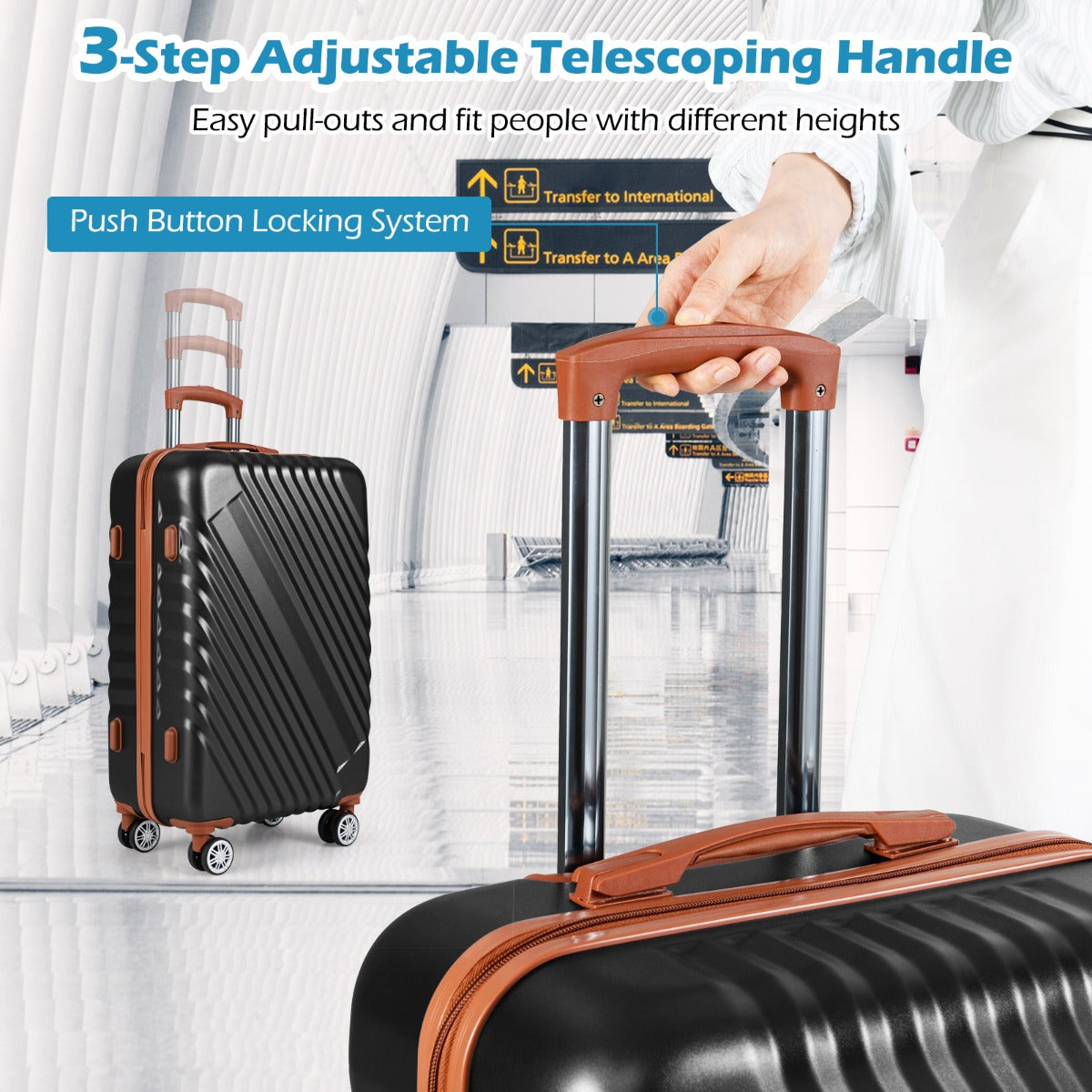 Large/Medium/Small Carry on Suitcase Sets with Premium Wheels and TSA Approved Lock-Black