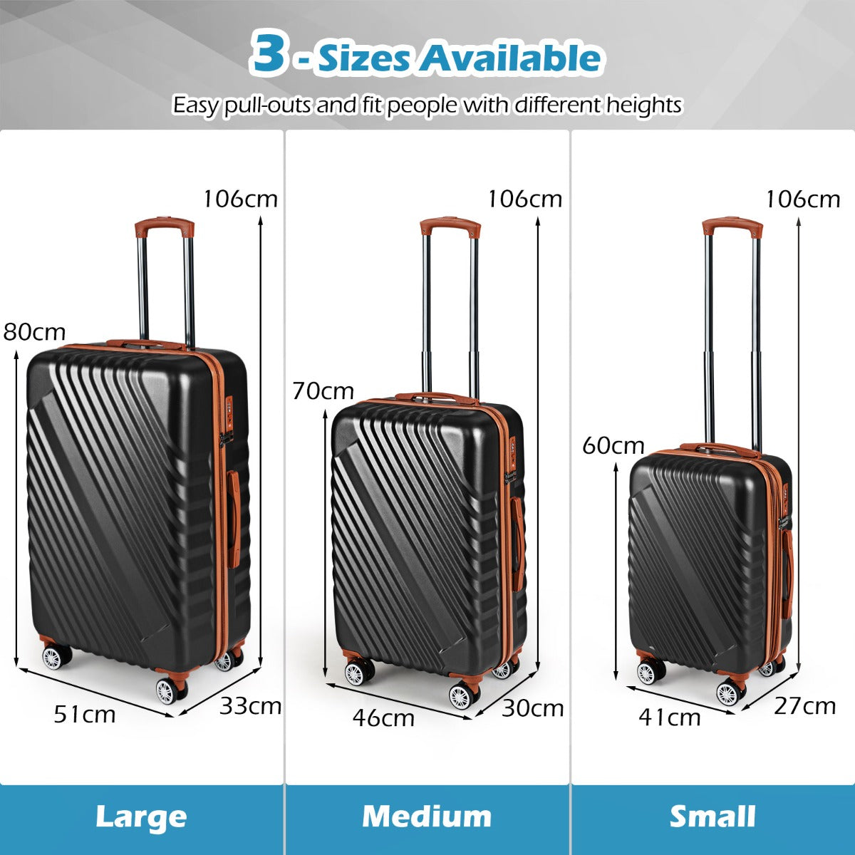 Large/Medium/Small Carry on Suitcase Sets with Premium Wheels and TSA Approved Lock-Black