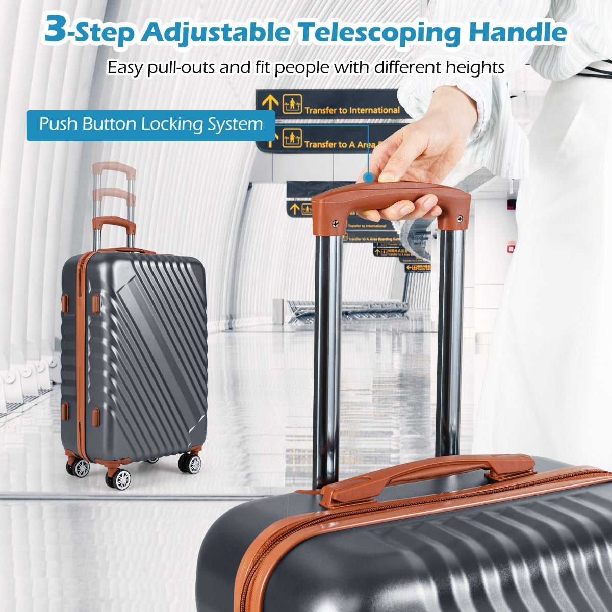 Large/Medium/Small Carry on Suitcase Sets with Premium Wheels and TSA Approved Lock-Grey