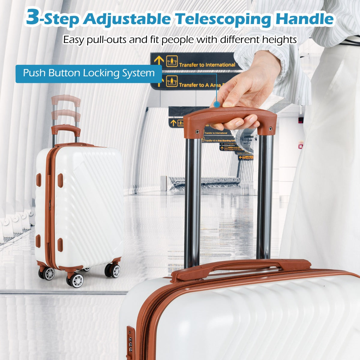 Large/Medium/Small Carry on Suitcase Sets with Premium Wheels and TSA Approved Lock-White