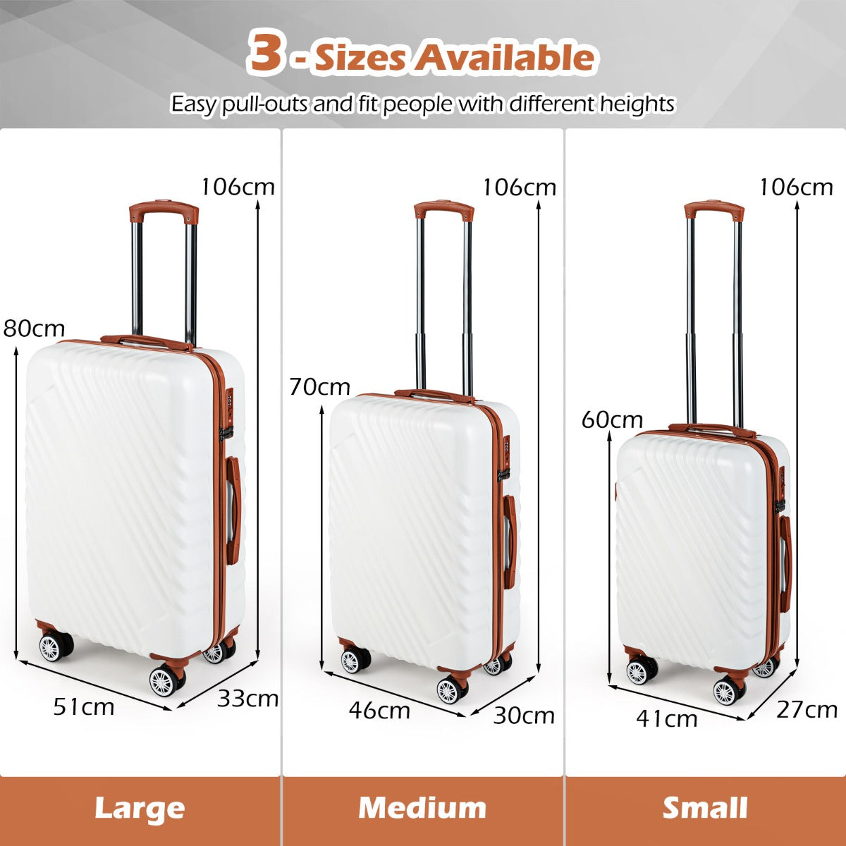 Large/Medium/Small Carry on Suitcase Sets with Premium Wheels and TSA Approved Lock-White