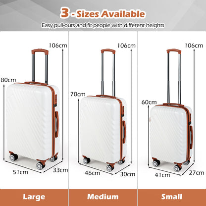 Large/Medium/Small Carry on Suitcase Sets with Premium Wheels and TSA Approved Lock-White