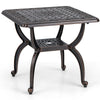 53 cm Cast Aluminum Outdoor Side Table with Hollow-carved Floral Pattern for Garden Porch-Rustic Brown