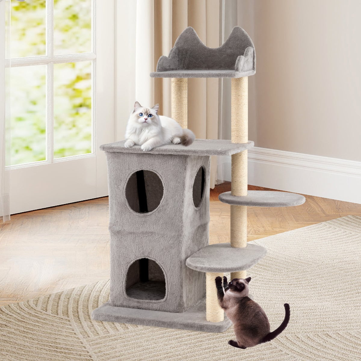123CM Cat Tree for Indoor Cats  with 2-story Condo-Grey