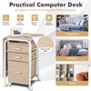 Folding Computer Desk with Rolling Wheels and 3 Drawers for Home Office-Natural