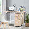 Folding Computer Desk with Rolling Wheels and 3 Drawers for Home Office-Natural