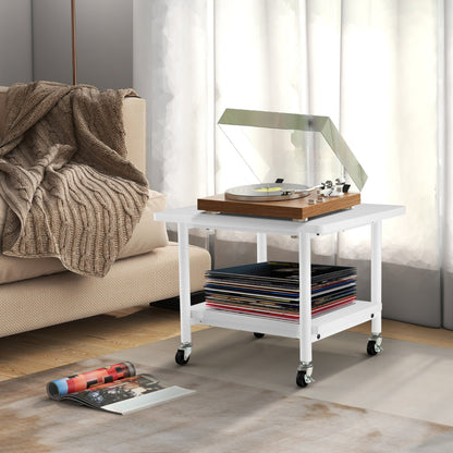 2 Tier Wooden Printer Stand with 360° Swivel Casters-Off White