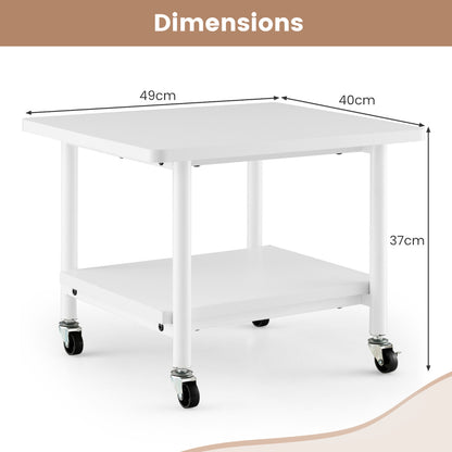 2 Tier Wooden Printer Stand with 360° Swivel Casters-Off White