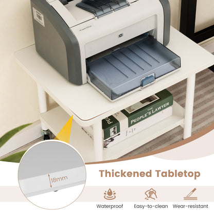 2 Tier Wooden Printer Stand with 360° Swivel Casters-Off White