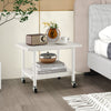 2 Tier Wooden Printer Stand with 360° Swivel Casters-Off White