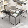 Reversible L-Shaped Desk with Built-in Power Strip and Removable Host Stand-Dark Grey