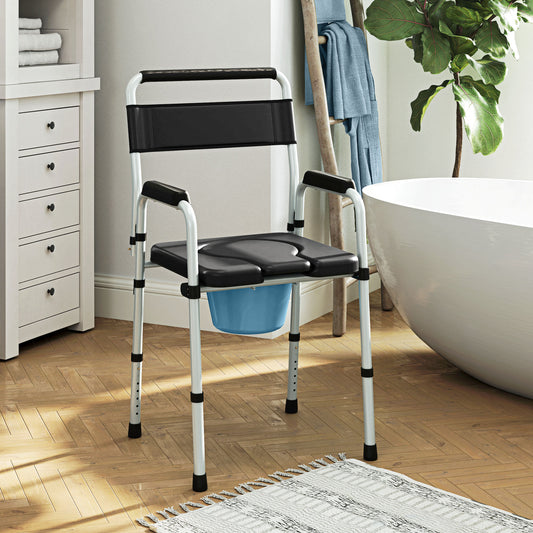 HOMCOM Commode Chair for Elderly with Arms and Back in Black