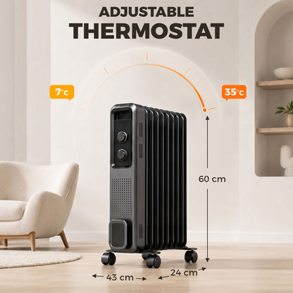 HOMCOM 2000W Oil Filled Radiator in Grey