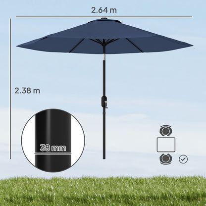 Outsunny 2.6 m Garden Parasol Umbrella with Aluminium Pole in Navy Blue