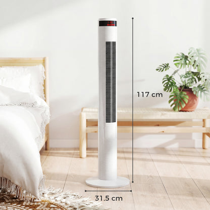 HOMCOM Oscillating Tower Fan Remote Control 3 Speed Modes Cooling Machine in White