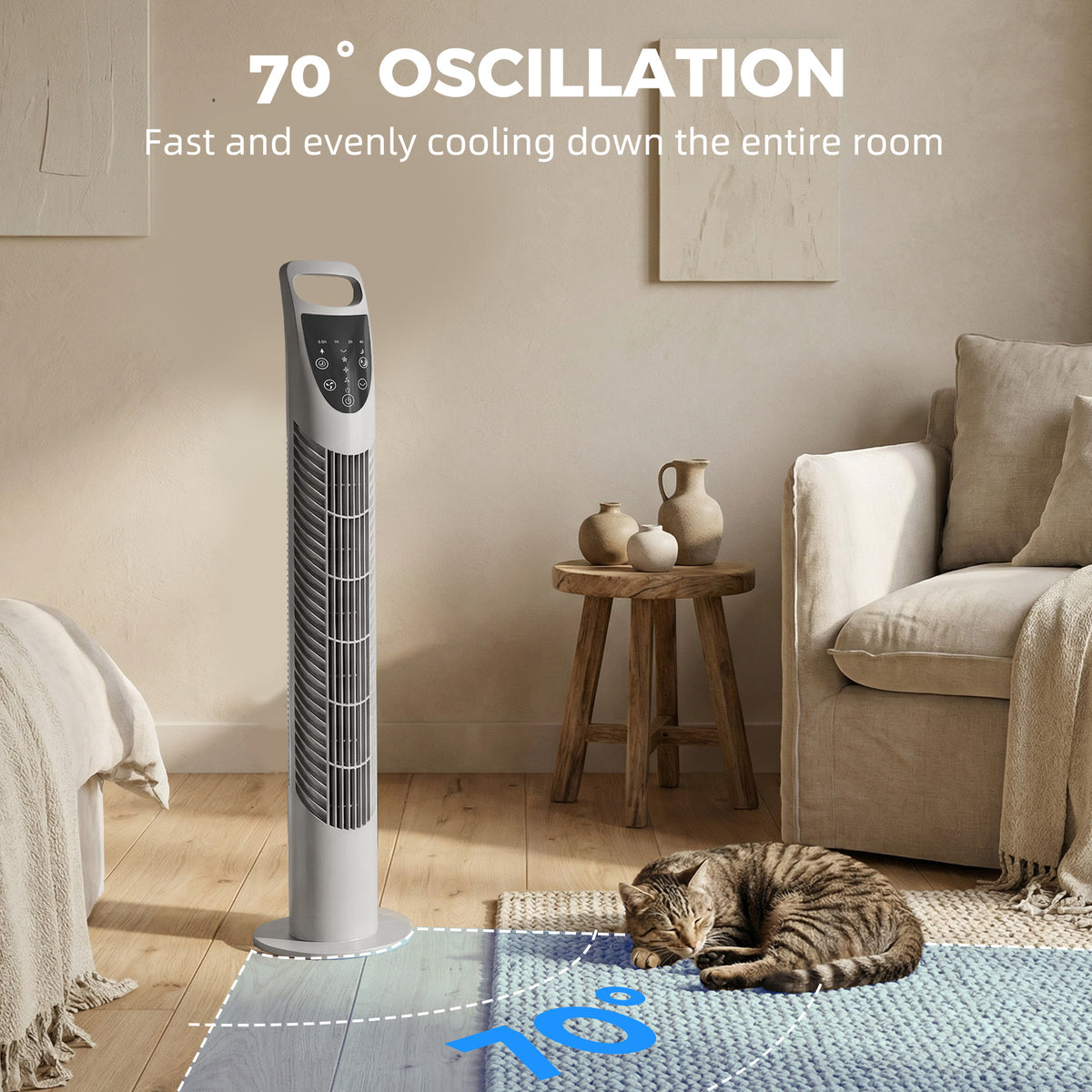 HOMCOM Tower Fan Oscillating 3 Speeds 3 Winds in Grey