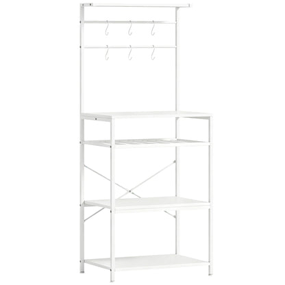 HOMCOM Freestanding Shelving Unit, Industrial Storage Shelf with 6 Hooks and Wine Rack for Living Room, Home Office, White