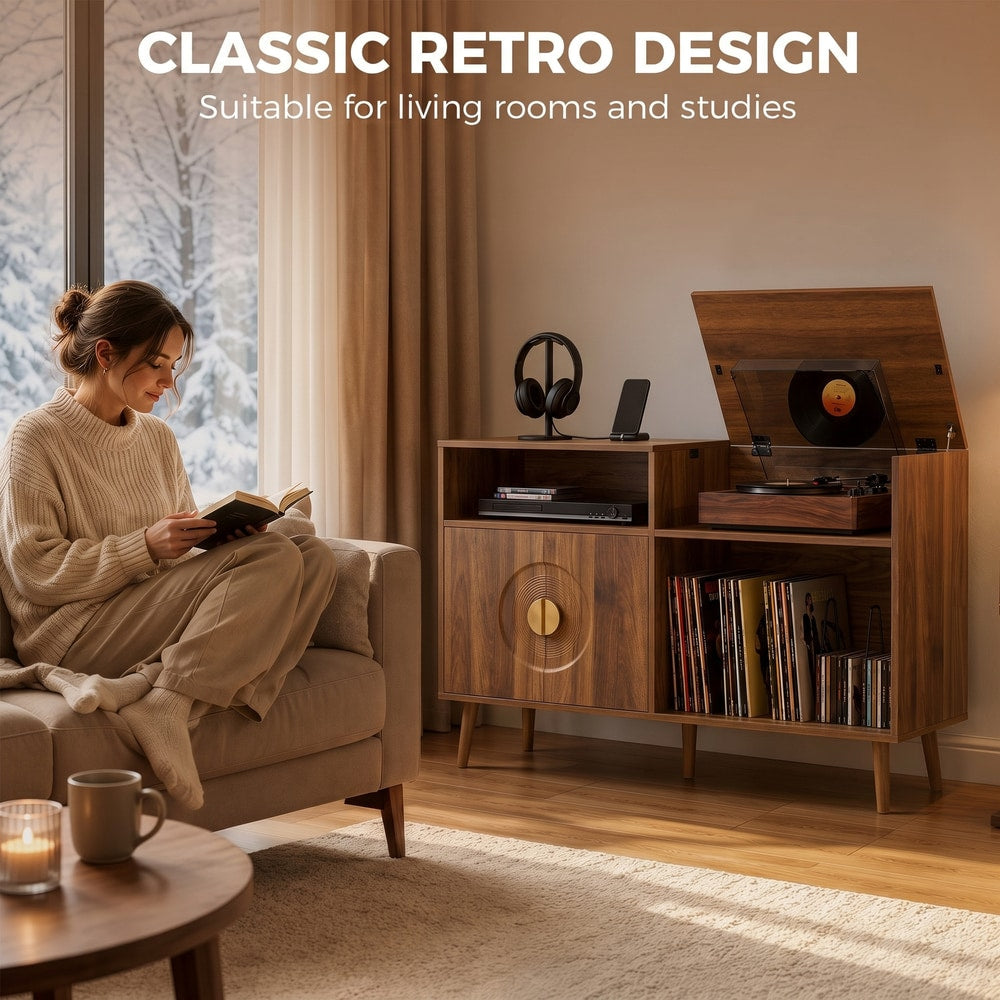 HOMCOM Record Player Stand in Walnut Brown