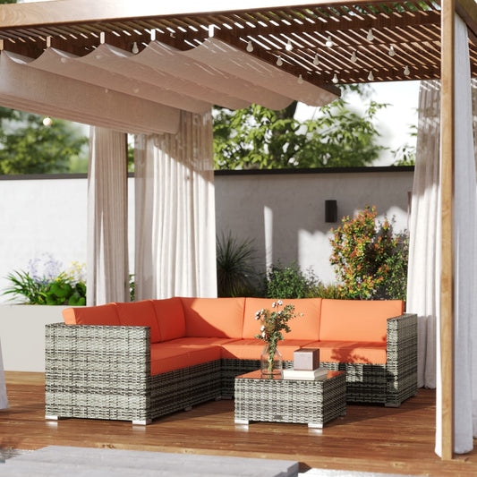 Outsunny Four-Piece Rattan Sofa Set in Orange and Grey