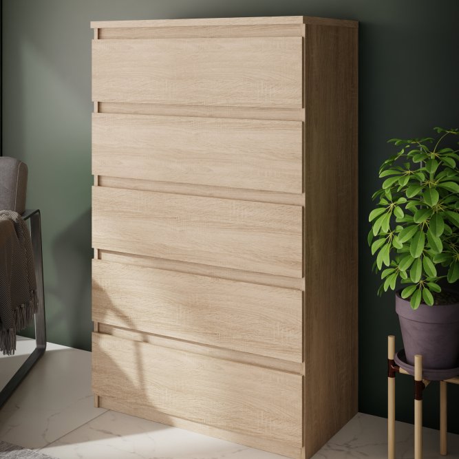 Chelsea 78cm 5 Drawer Chest (CHLK45) in Sonoma Oak