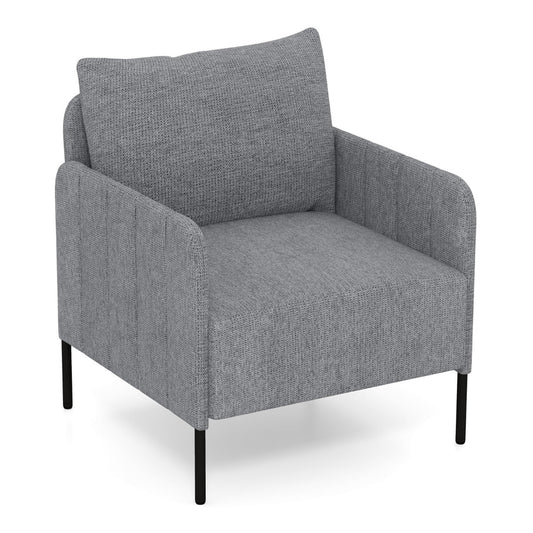 Chenille Single Seat Sofa in grey with black metal legs and a back cushion