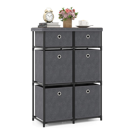 Chest of 6/9 Drawers Home Metal Frame Storage Organizer Unit-Grey-S with six grey fabric drawers and a dark top