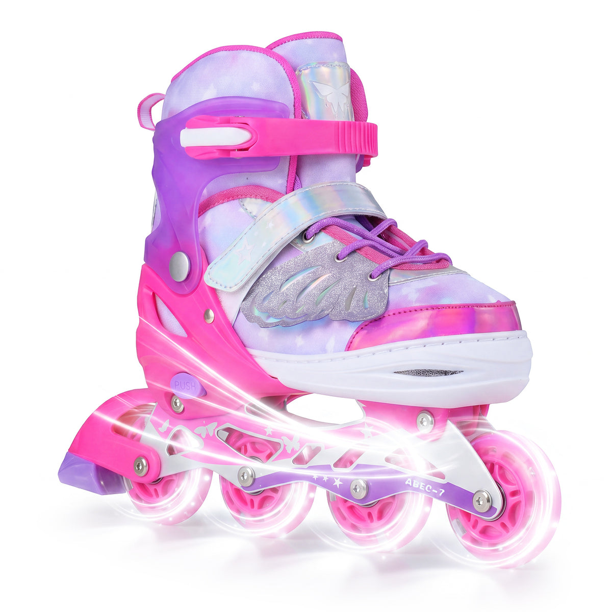 Children Roller Blades with light up wheels and brake in pink and purple