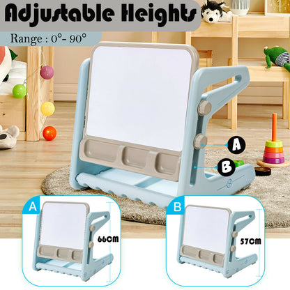 The art easel showing different height adjustment settings for the drawing board