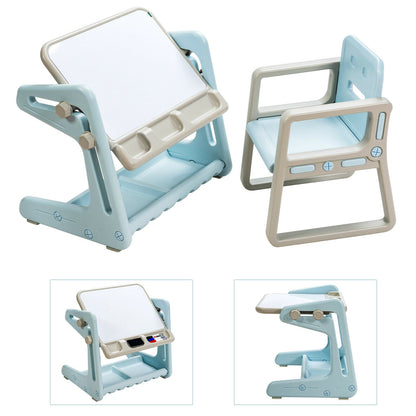 Children's Art Easel / Table and Chair Set in blue with a matching chair and storage base