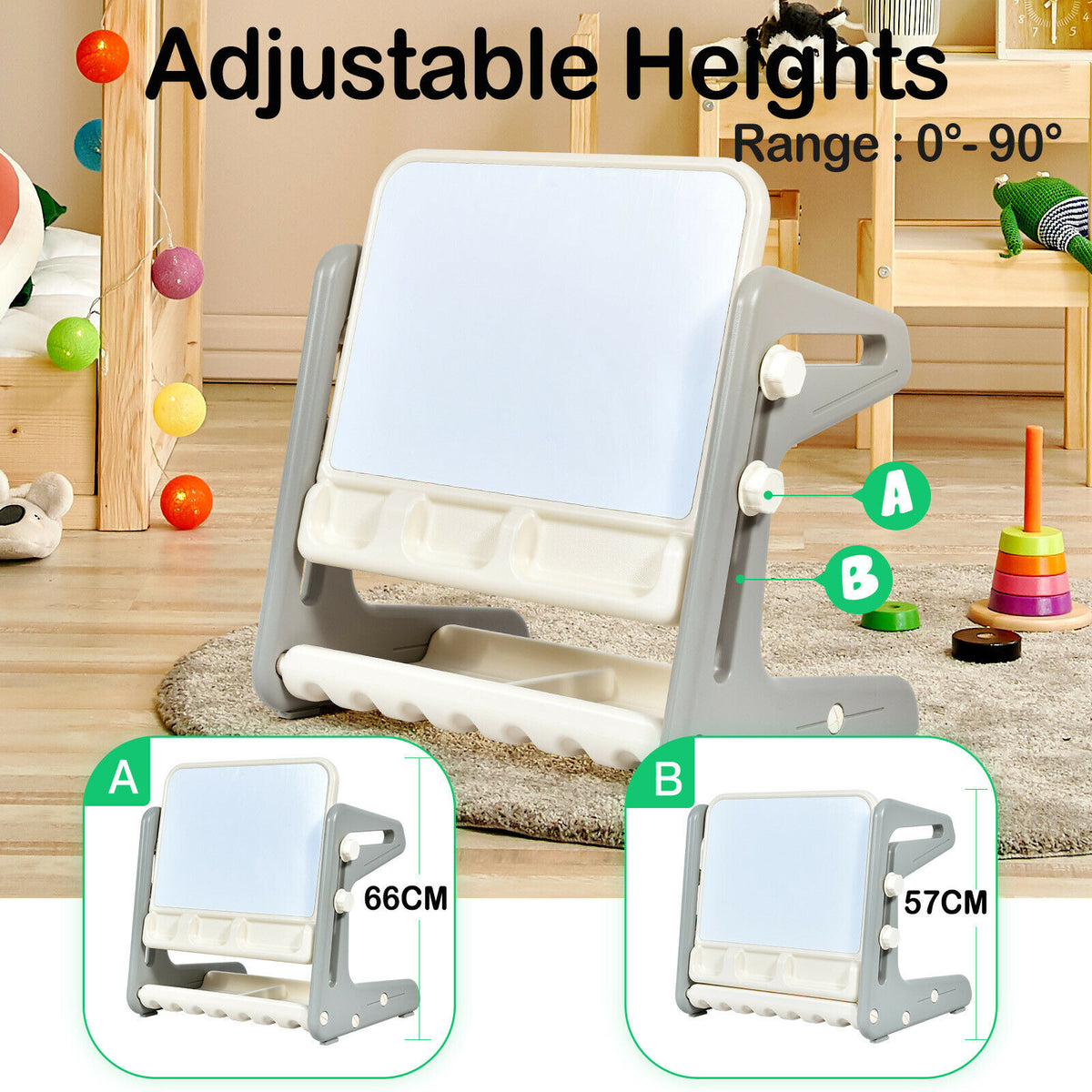 Adjustable heights of the art easel table and chair set shown