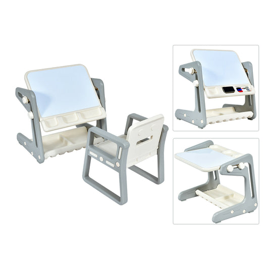 Children's Art Easel / Table and Chair Set with ample storage space in grey