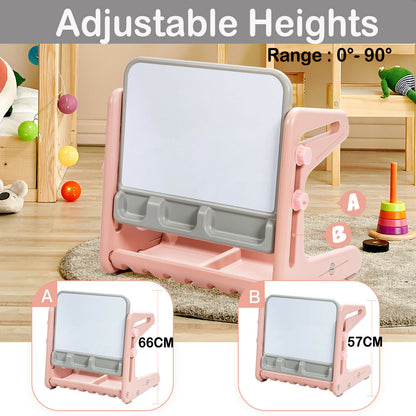 The art easel and chair set adjusted to two different heights for children