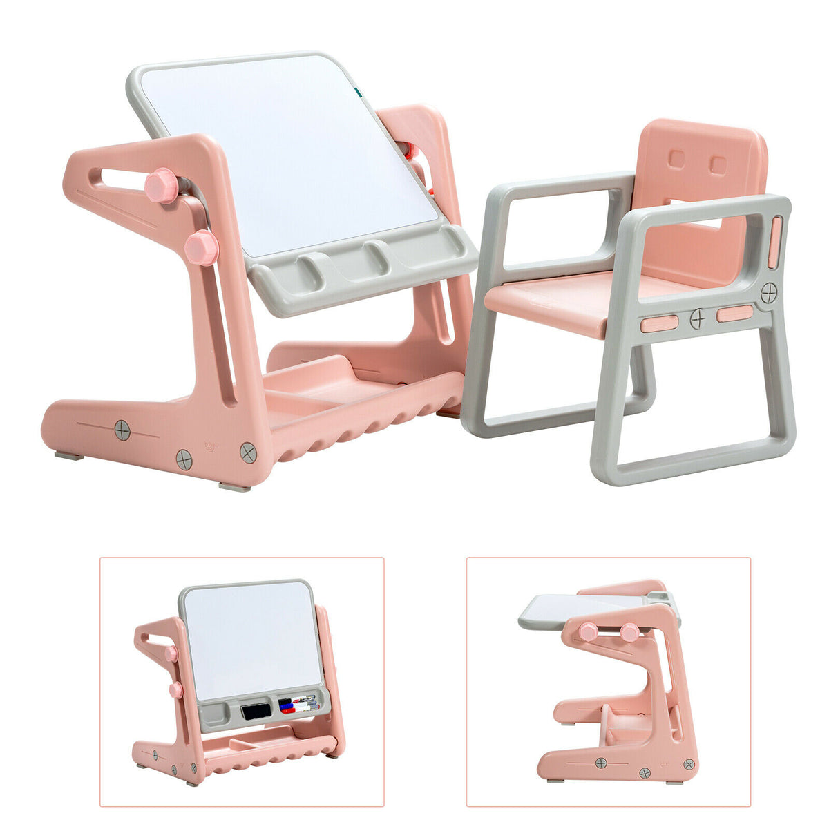 Children's Art Easel / Table and Chair Set with ample storage space, showing the easel and chair together