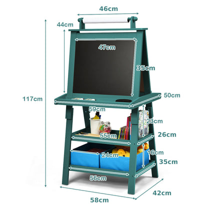 A size diagram of the blue children's art easel with dimensions labelled