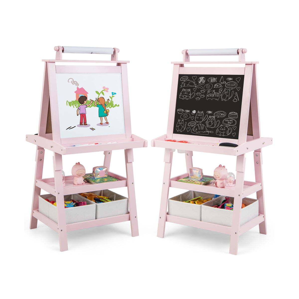 Children's Double-Sided Art Easel with Paper Roll-Pink showing both sides of the easel