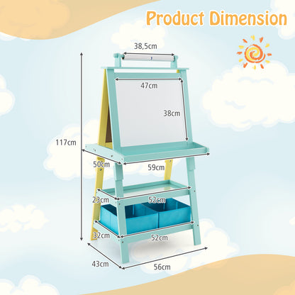 The art easel displayed with various dimension lines and measurements in centimetres